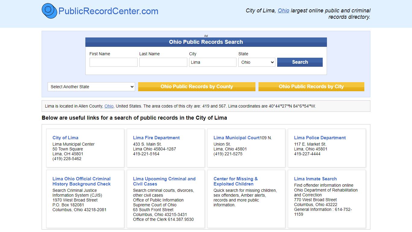 Lima, Ohio Public Records and Criminal Background Check